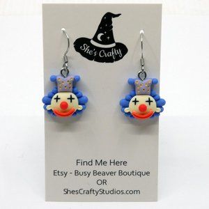 Creepy Blue Kawaii  Clown Circuscore Dangle Earrings